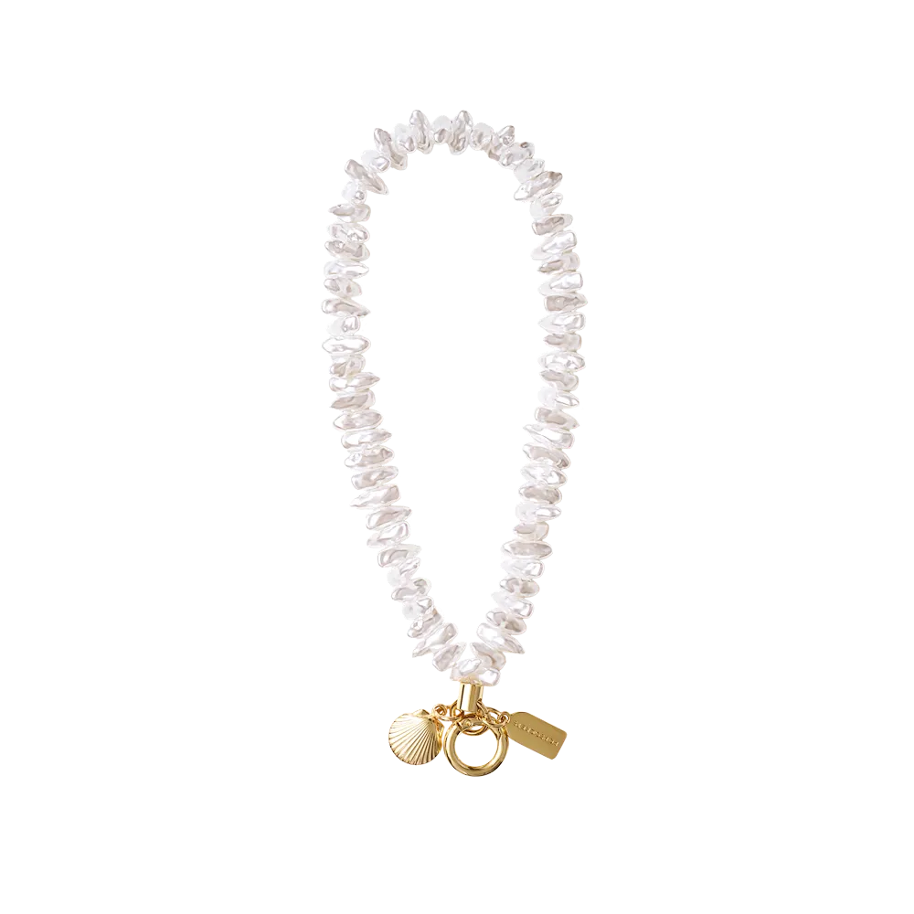 Coral Pearl Clam Charm — Phone Wristlet