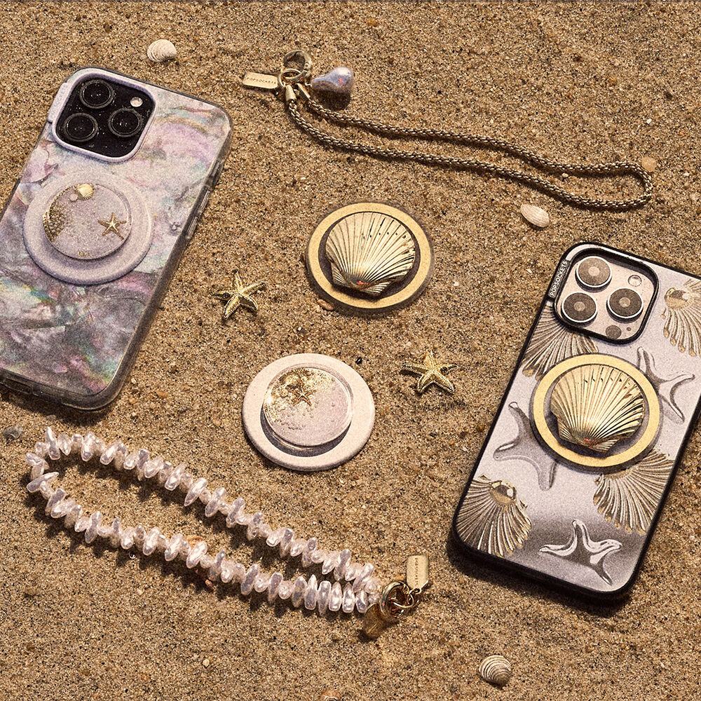 Coral Pearl Clam Charm — Phone Wristlet